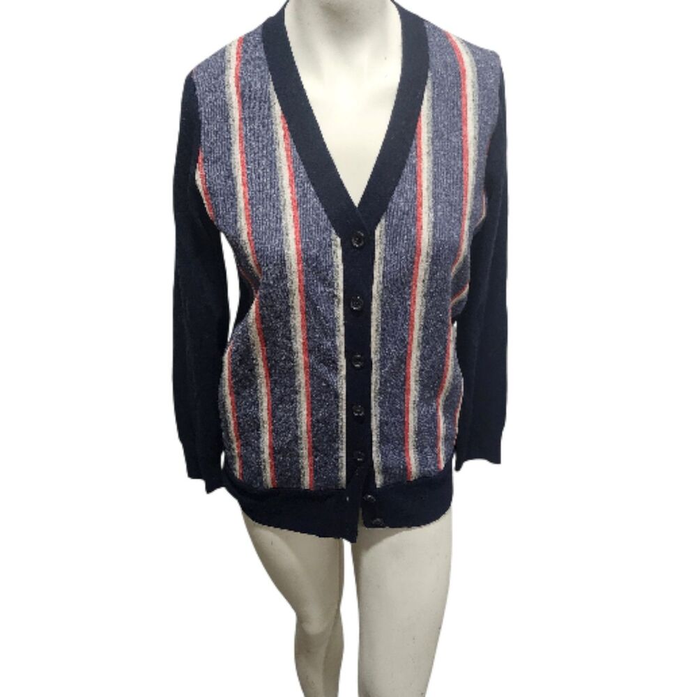 J‎ Crew Woven Front Cardigan Womens Sz Small Wool Cashmere Blend Retro Preppy